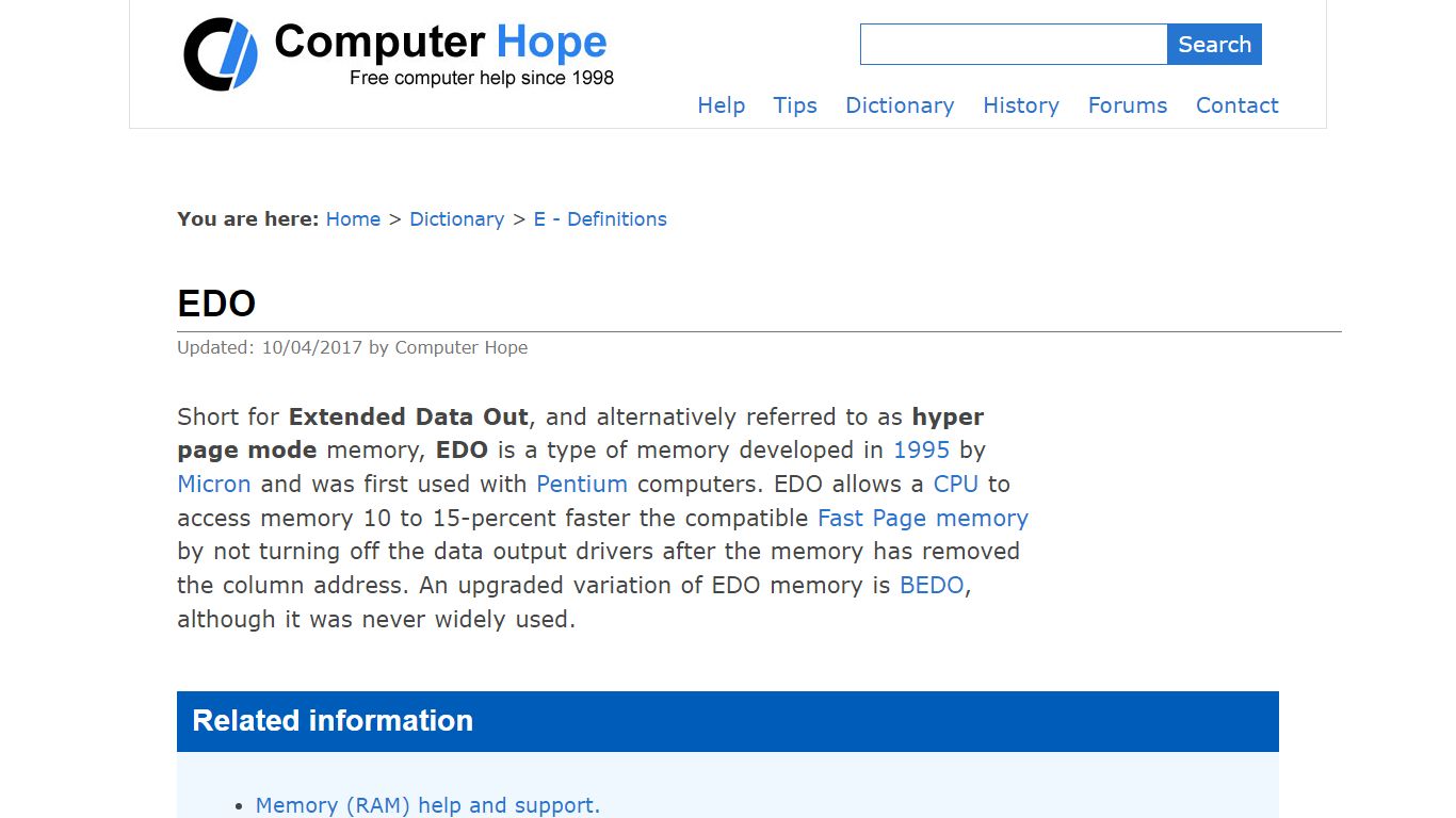 What is EDO (Extended Data Out)? - Computer Hope